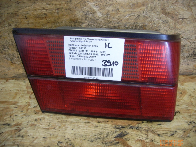 BMW 5 Series E34 (1988-1996) Left Side Tailgate Taillight 21177883